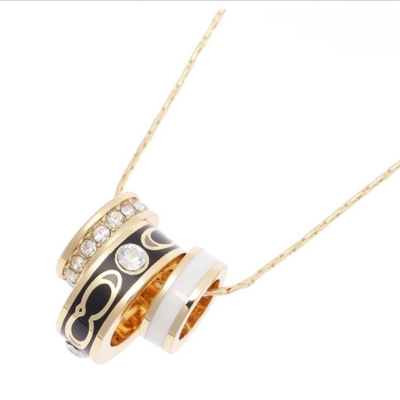 NWT Authentic Coach 3-Ring Circle Motif Necklace; Gold/Black MSRP $128 - Picture 1 of 7